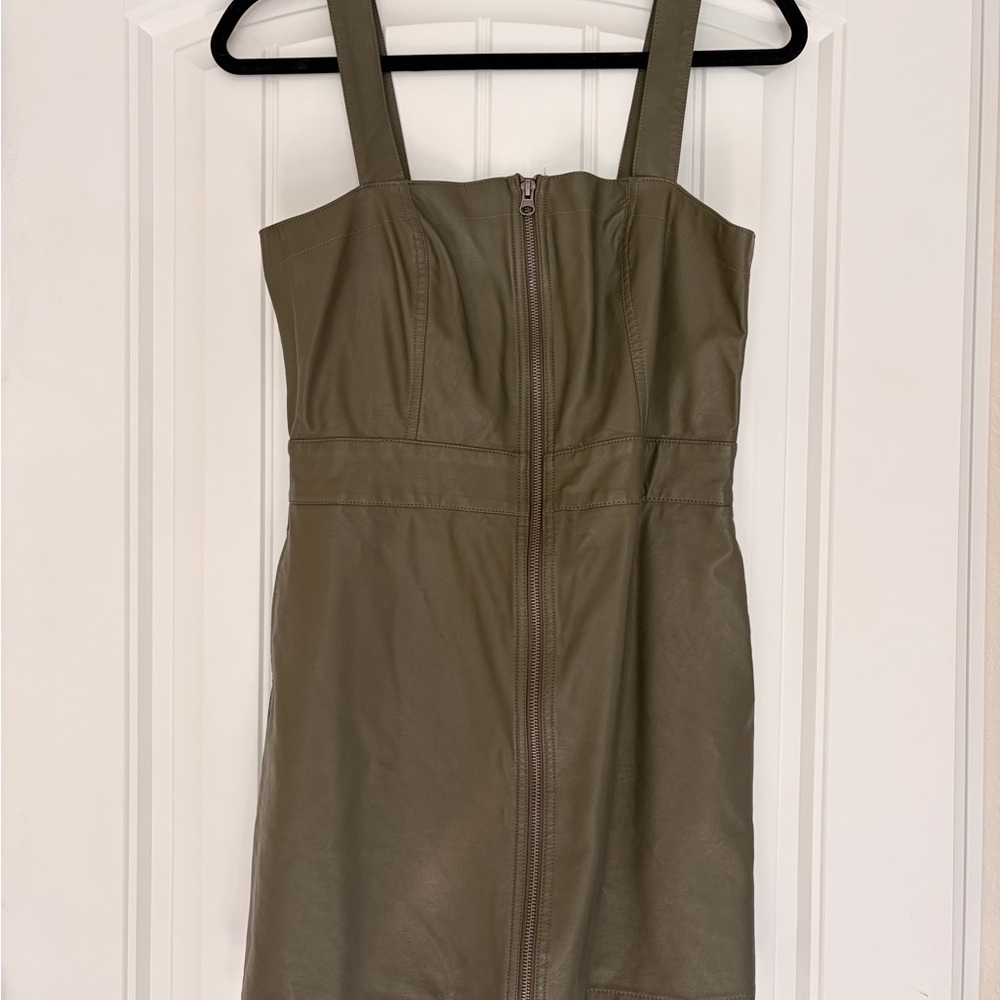Olive Green Faux Leather Dress